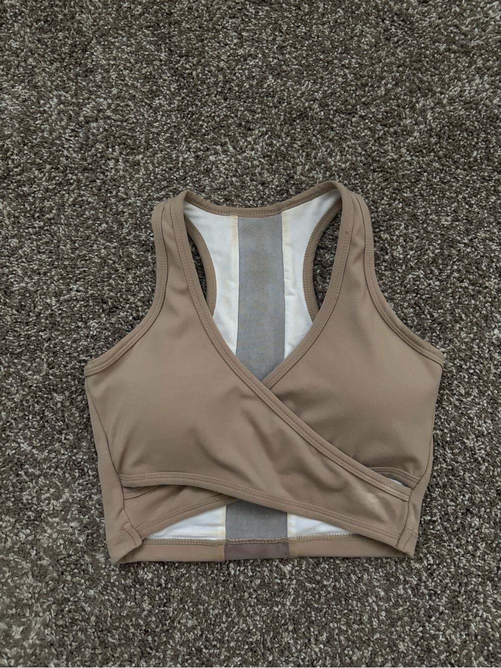Beige Wrap Front Sports Bra